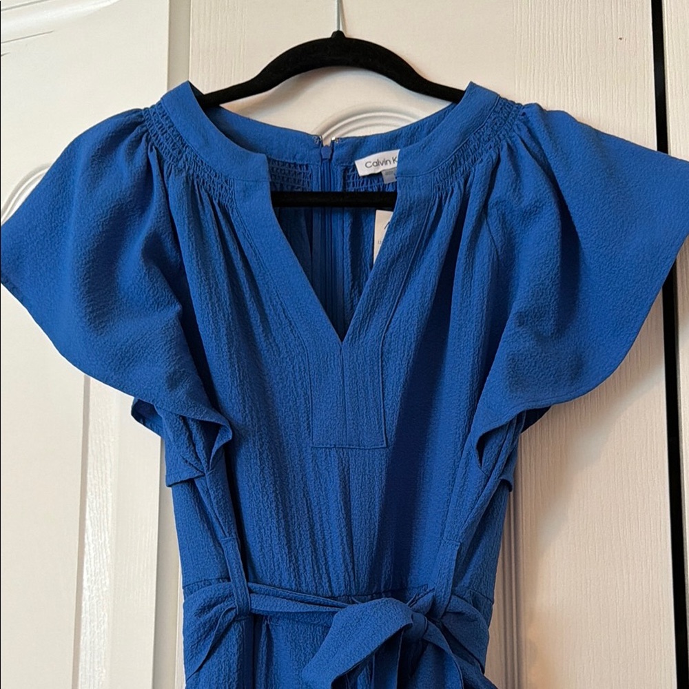 Calvin Klein Blue Flutter-Sleeve Midi Jumper New With Tags!